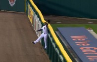 Justin Upton tips ball to himself to rob a home run
