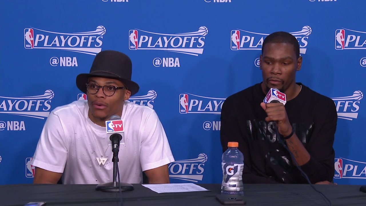 Kevin Durant & Russell Westbrook speak on blowing out the Mavs in Game 1