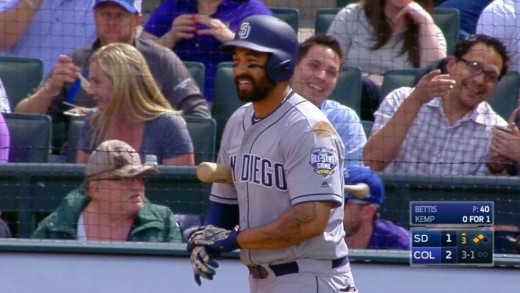 Matt Kemp thinks he walked but it was only the 3rd ball