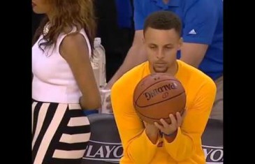 Stephen Curry football & baseball throws basketball in pre-game