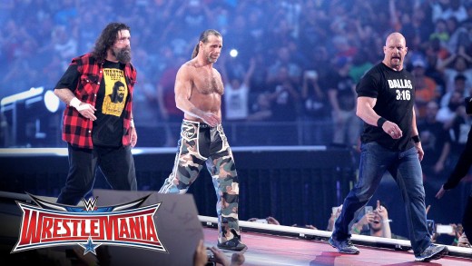 Stone Cold Steve Austin, Shawn Michaels & Mick Foley make Wrestle Mania appearence