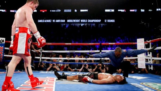 Canelo Alvarez knocks out Amir Khan in the 6th round