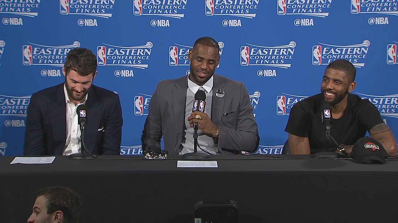 All laughs during LeBron James, Kevin Love & Kyrie Irving's press conference