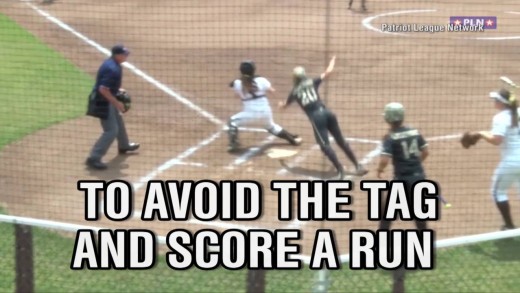 Army softball player jumps over catcher to score run