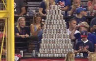 Cleveland Indians fans build beer pyramid during game