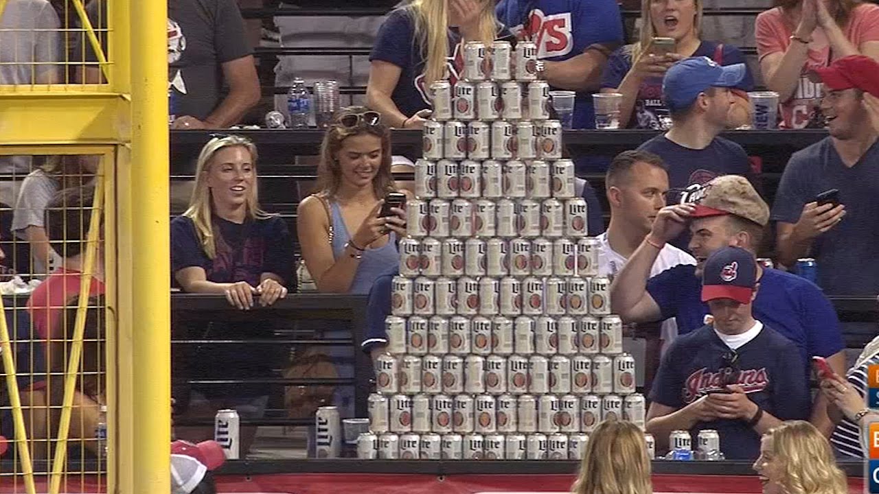 Cleveland Indians fans build beer pyramid during game