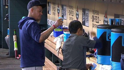 Felix Hernandez dumps water on water boy