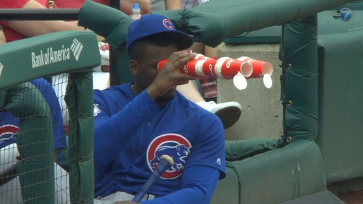 Jorge Soler watches game through cup binoculars