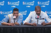 Kevin Durant says “I’m not telling you” when asked about his post game thoughts