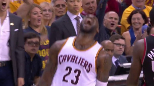 LeBron James throws down the massive power slam on the Raptors