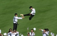 Texas Rangers celebrate Korean night with high flying kicks