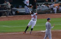 Adam Jones punts his gum after popping out