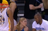 Andre Iguodala seen talking to a fan during Game 2