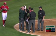 Brutal: MLB umpire gets sliced open by a swing