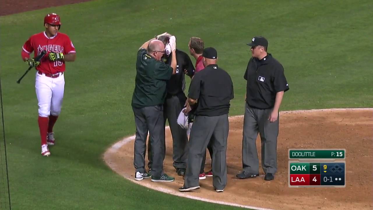 Brutal: MLB umpire gets sliced open by a swing