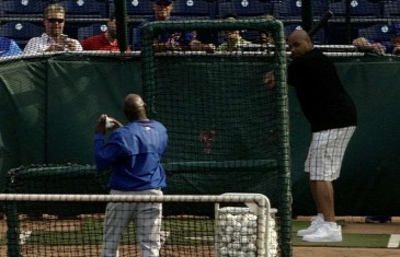 Charles Barkley takes batting practice with the Cubs