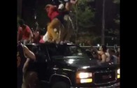 Driver knocks off Cavaliers fans jumping on his truck
