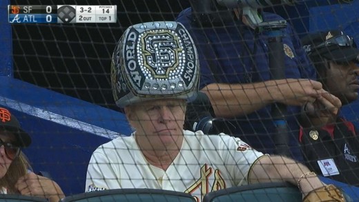 Giants fan wears huge World Series championship ring hat