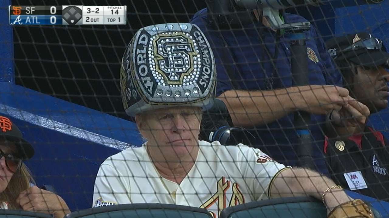 Giants fan wears huge World Series championship ring hat