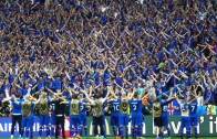 Iceland fans celebrate in Reykjavik following win over England