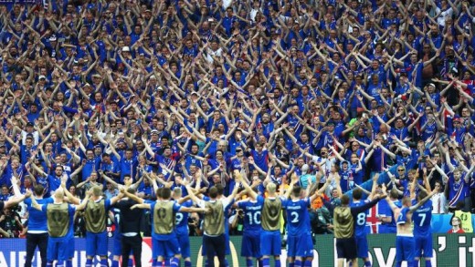 Iceland fans celebrate in Reykjavik following win over England