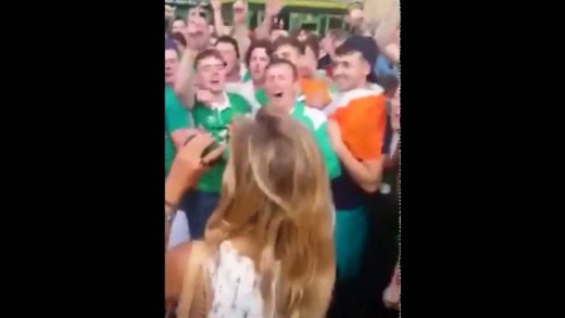 Irish soccer fans serenade French Model