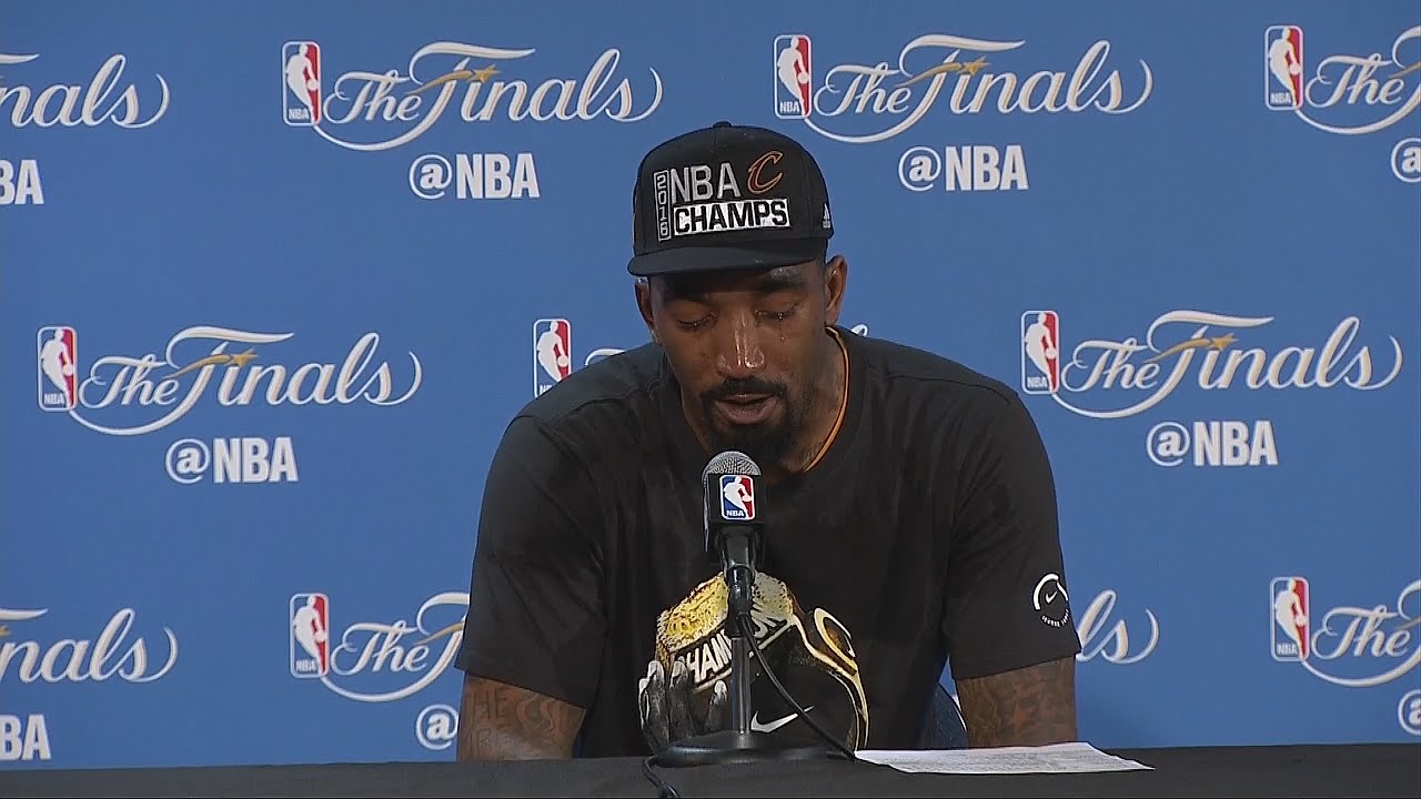 J.R. Smith very emotional speaking to the media