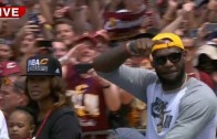 LeBron James greets the Cleveland crowd in his motorcade