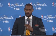 LeBron James speaks to the media following NBA Finals GM 1 loss