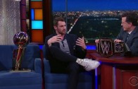 Kevin Love talks about his love for the WWE with Stephen Colbert