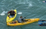 Two kayaks race for foul ball in McCovey Cove