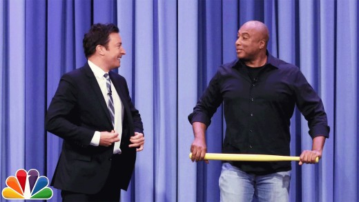 Bernie Williams plays wiffleball with Jimmy Fallon