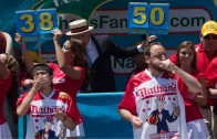 Joey Chestnut eats 70 hot dogs at the 2016 Nathan’s annual hot dog eating competition
