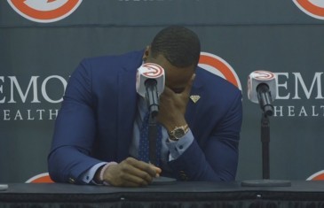 Dwight Howard cries in his Atlanta Hawks Introductory Press Conference