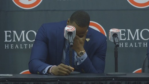 Dwight Howard cries in his Atlanta Hawks Introductory Press Conference