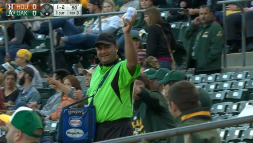 Ice Cream Vendor Gets Hit In The Ass With a Foul Ball