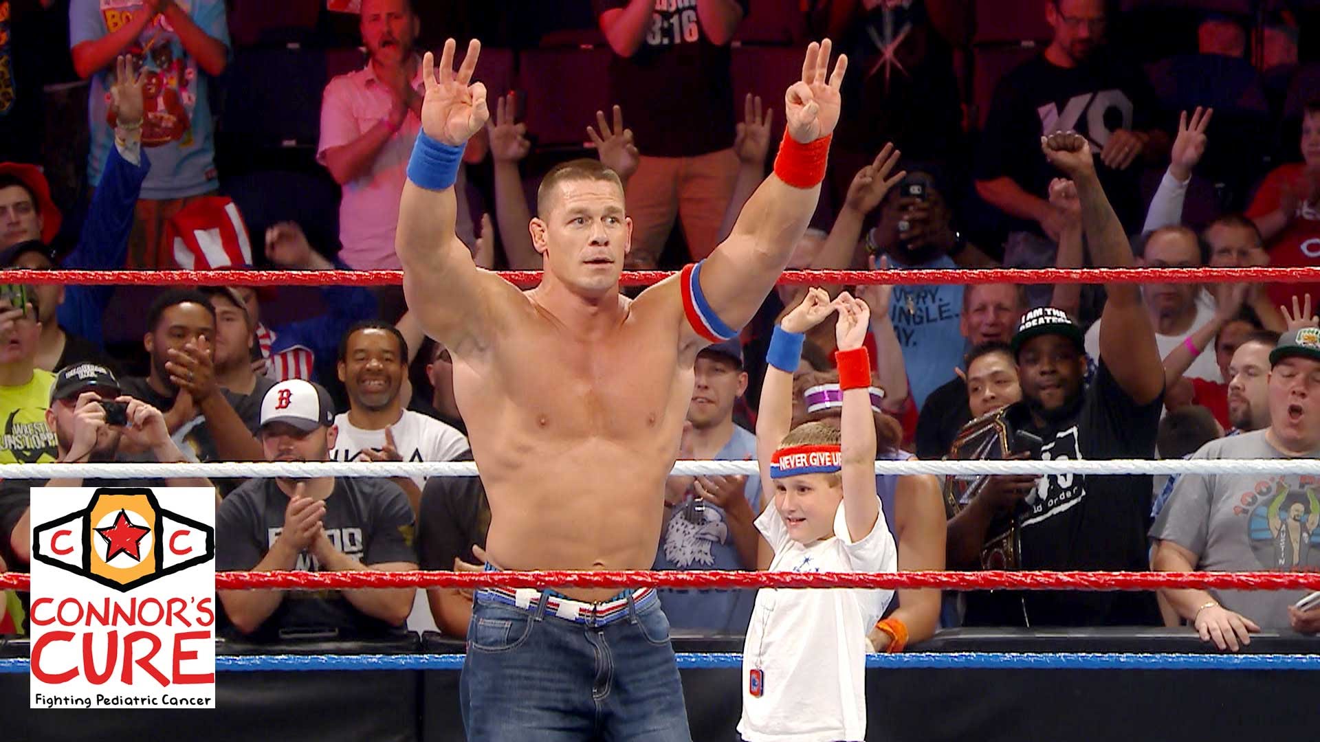 John Cena brings a young fan who beat cancer into the WWE ring