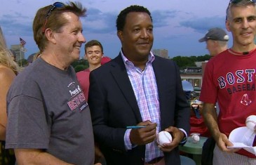 Pedro Martinez signs autographs for Red Sox fans at Fenway