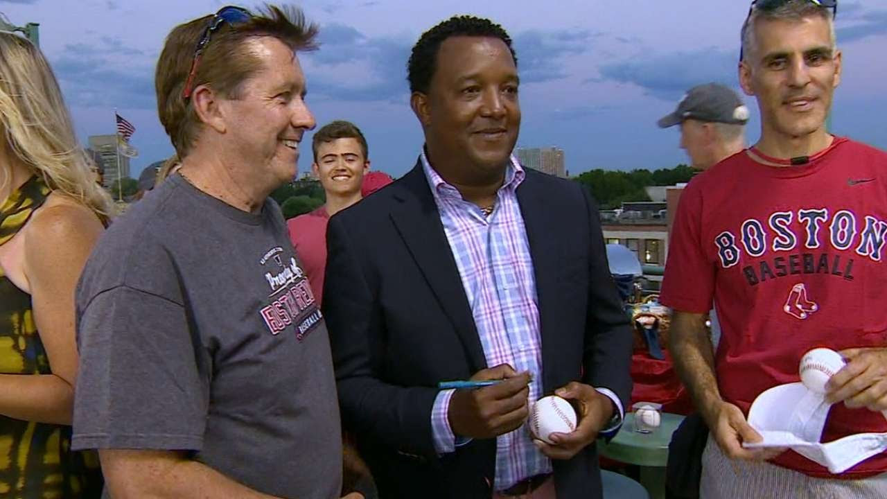 Pedro Martinez signs autographs for Red Sox fans at Fenway