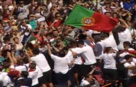 Portuguese boy hugs French fan after Euro 2016 Final