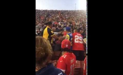 Alternate Angle: Chiefs fan punches Rams fan in the face in front of LAPD