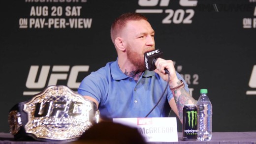 Conor McGregor & Nate Diaz whip water bottles at each other ahead of UFC 202