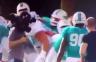Laremy Tunsil gets his first taste of Dolphins camp with a teammate scuffle
