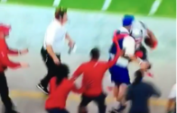 Julian Edelman crashes into a ball boy during Sunday Night Football