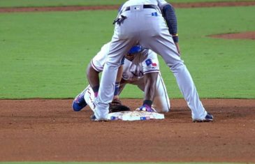 Adrian Beltre plays “patty cake” after sliding safely into 2nd base