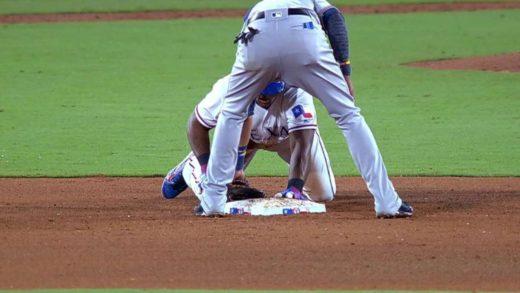 Adrian Beltre plays “patty cake” after sliding safely into 2nd base