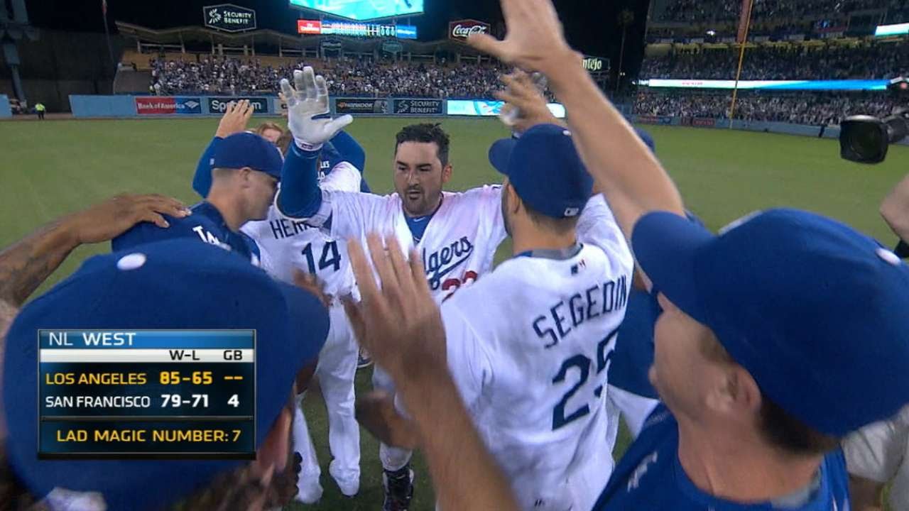 Adrian Gonzalez rips walk off double for the Dodgers