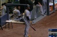 Andrew McCutchen sits in dugout after almost being killed by foul ball