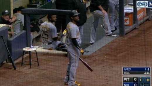 Andrew McCutchen sits in dugout after almost being killed by foul ball