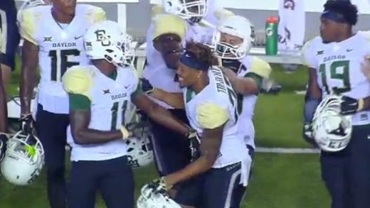 Baylor’s kicker shoves his own teammate on the sidelines